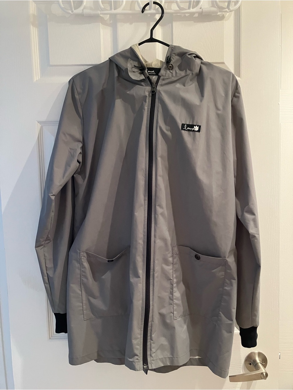 Light Gray Hooded Raincoat with Front Pockets